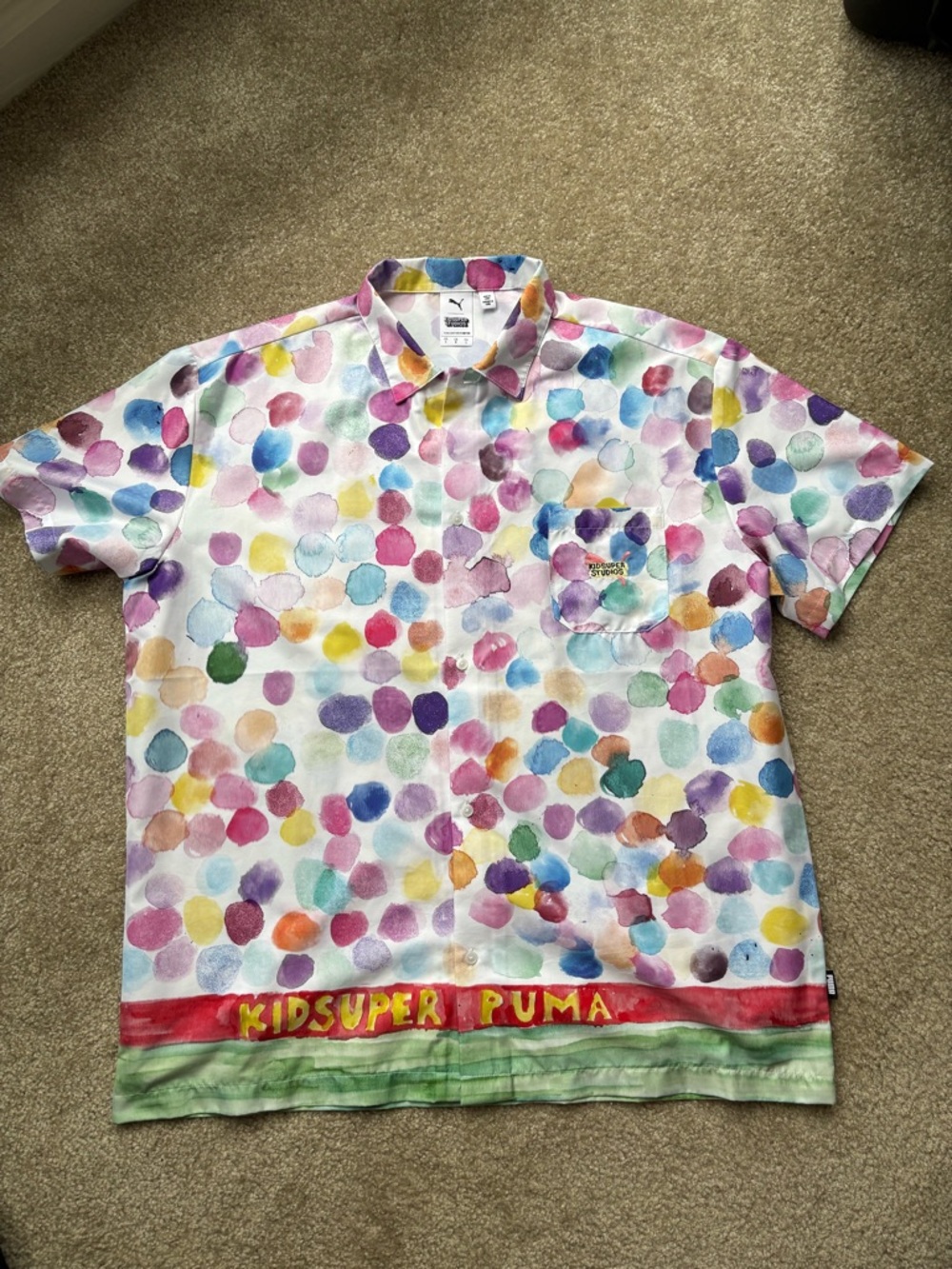 Puma Kidsuper Multicolor Watercolor Dot Short Sleeve Button-Down Shirt